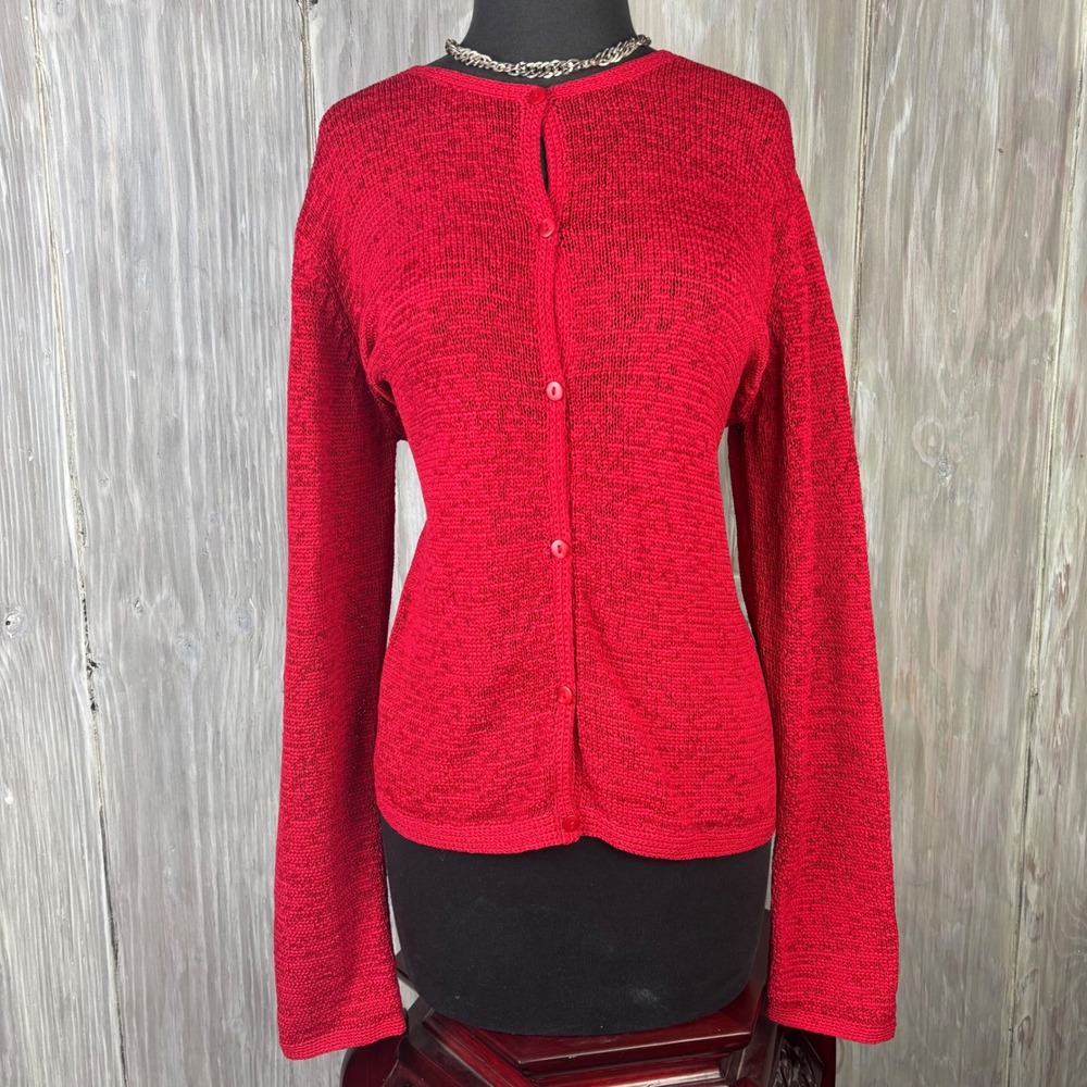 VTG Pendleton Red Open Knit Cardigan Sweater Button Front Women Sz M Cottagecore